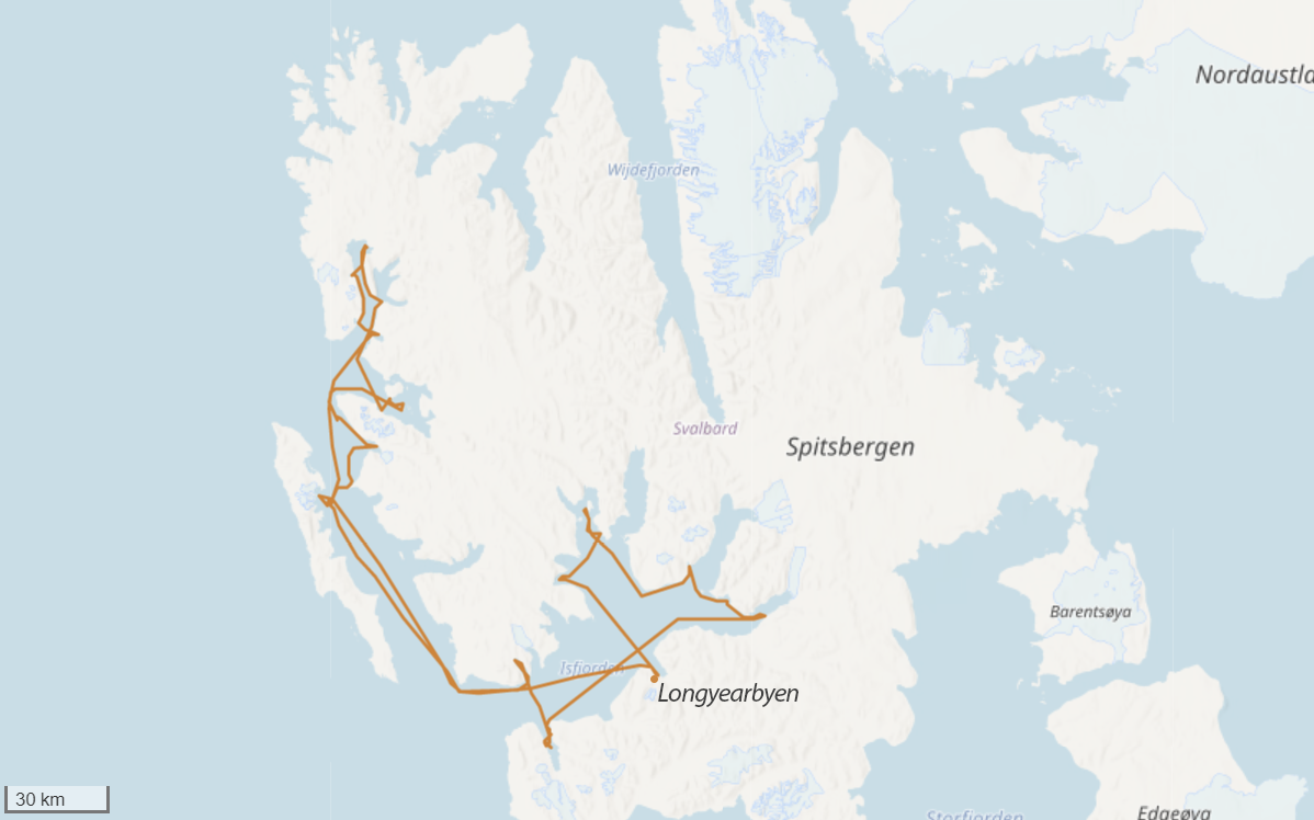 Route of the Antigua between 10-18 September 2019. Departure and arrival: Longyearbyen