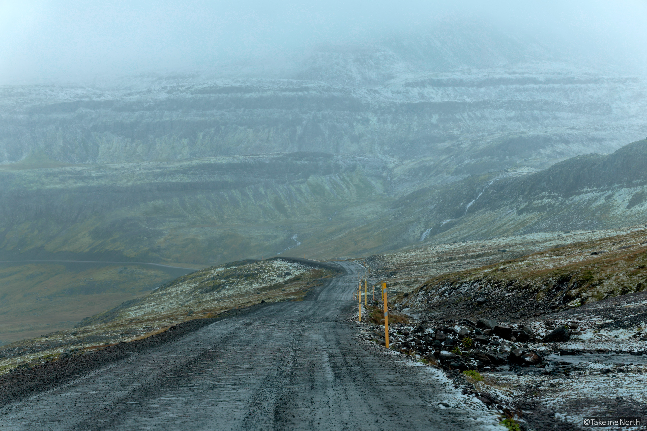 Road 643 to Djúpavík. First snow often appears at the end of september.
