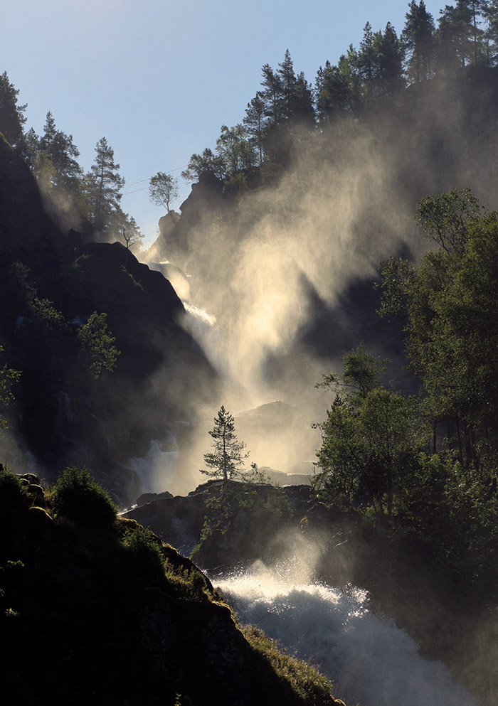 Låtefossen, Norway Roadside cascading waterfall